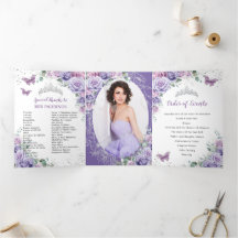 Programa de Quinceañera Flor de Lilás Roxo Prata 1