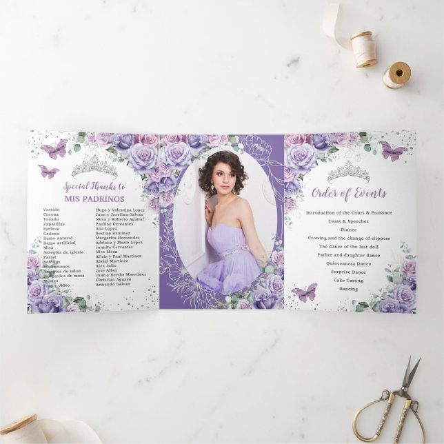 Programa de Quinceañera Flor de Lilás Roxo Prata 1 (Dentro)
