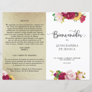 Programa de Quinceanera Floral Amarelo Vermelho Do