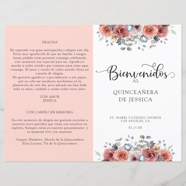 Programa de Quinceanera Floral Espanhol, Escamudo  (Frente)