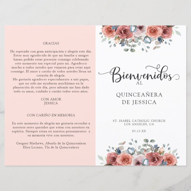Programa de Quinceanera Floral Espanhol, Escamudo  (Frente)