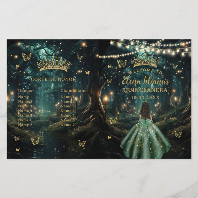 Programa de Quinceanera Verde Esmeralda Floresta E (Frente)