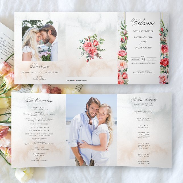 Programa de rosas e caligrafia rosa com aquarelas (Criador carregado)