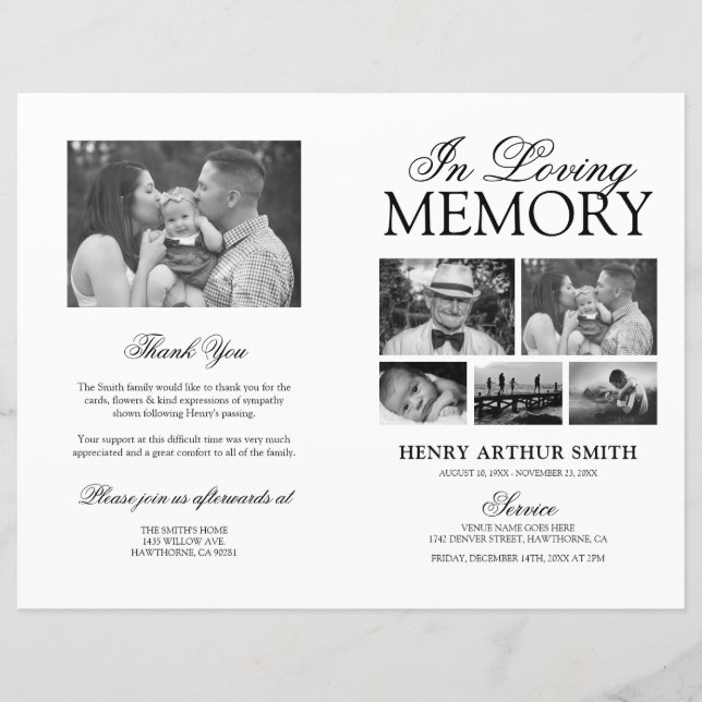 Programa de Serviço de Funeral Simples com Foto (Frente)