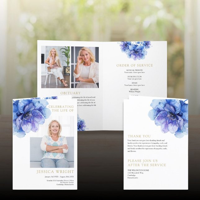 Programa de Serviço Funerário Floral Dobrado (Floral Funeral Memorial Order Of Service Folded Program)