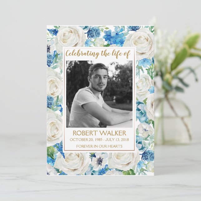 Programa de Serviço Memorial de Fotos Branco e Azu (Em pé/Frente)