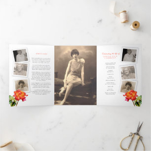 Programa de serviços funerários com rosa vermelho 