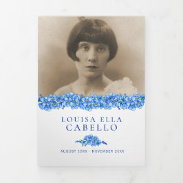 Programa de serviços funerários — flores azuis do 