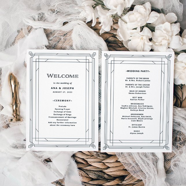 Programa Deco Moderno | Casamento negro e branco legante (A vintage art deco style wedding program in black and white)
