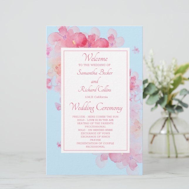 Programa Delicate Watercolor Floral Wedding (Em pé/Frente)