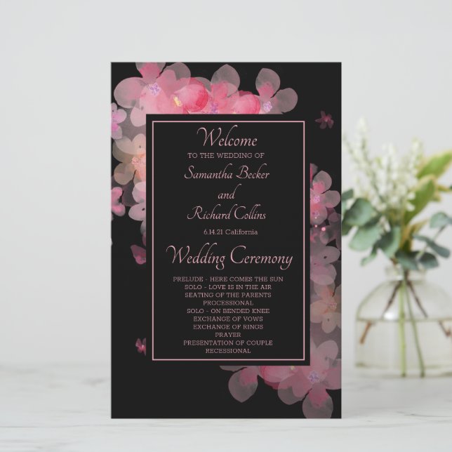Programa Delicate Watercolor Floral Wedding (Em pé/Frente)