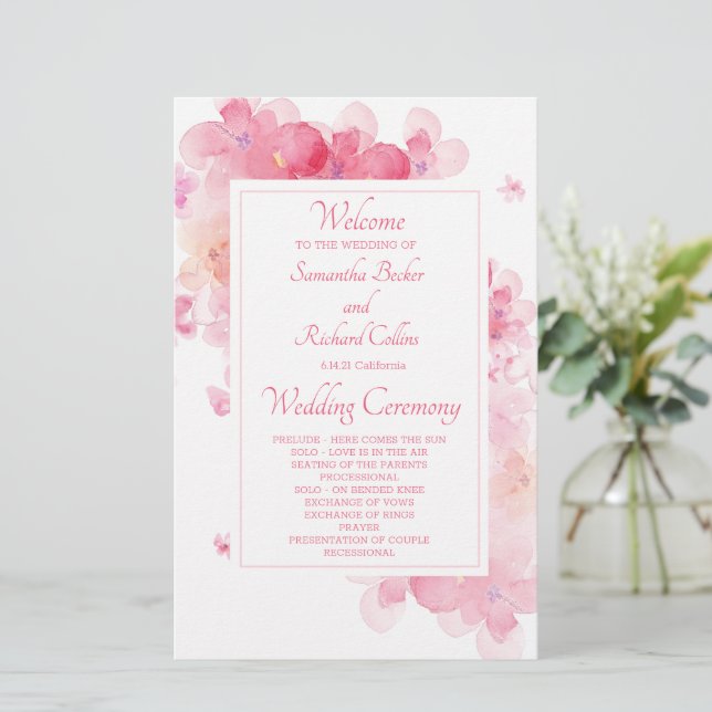 Programa Delicate Watercolor Floral Wedding (Em pé/Frente)