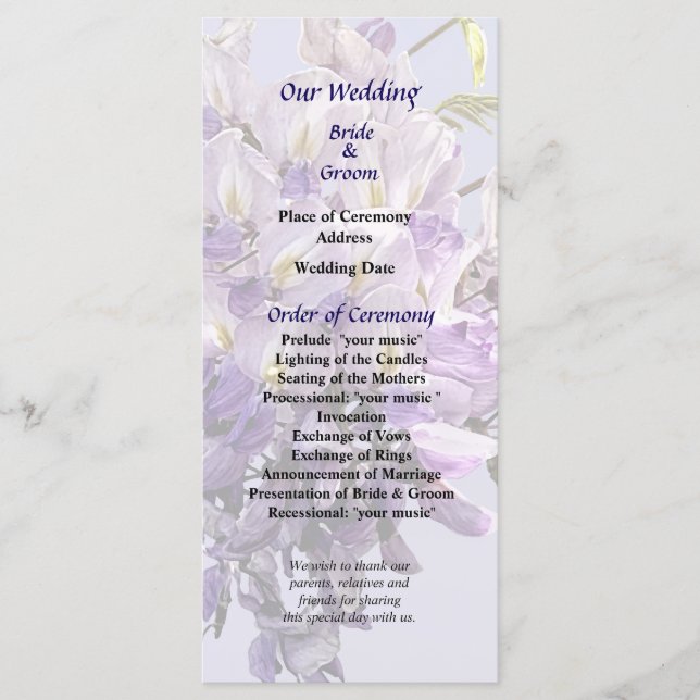 Programa Delicate Wisteria Wedding (Frente)