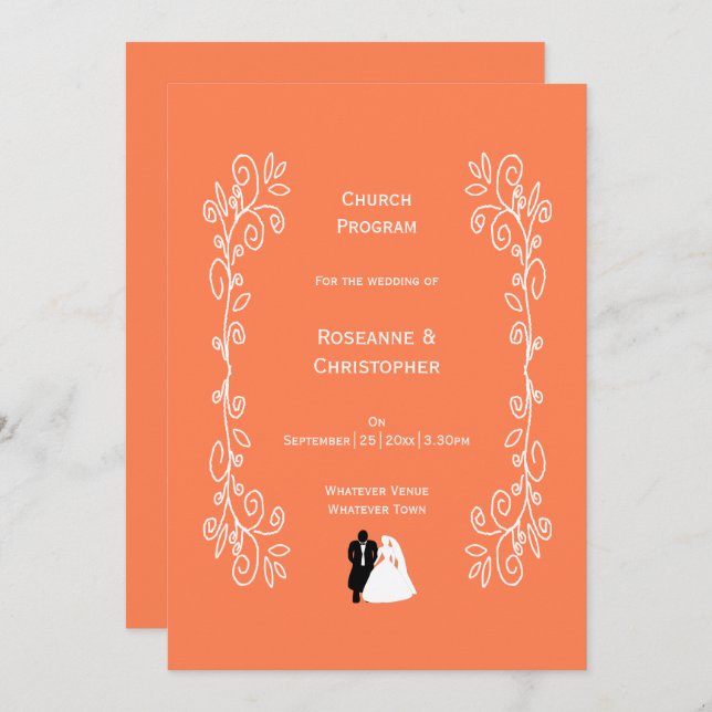 Programa Design do Coral Wedding Program Bride Groom (Frente/Verso)