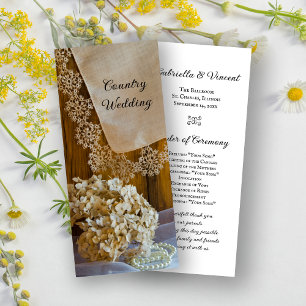 Programa do casamento do celeiro do laço e das