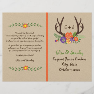 Programa do casamento do monograma dos Antlers &