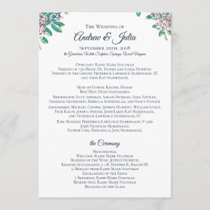 Programa do casamento para Julia e Andrew