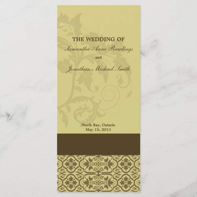 Programa do casamento tema damasco - Folhagem Dour (Frente)