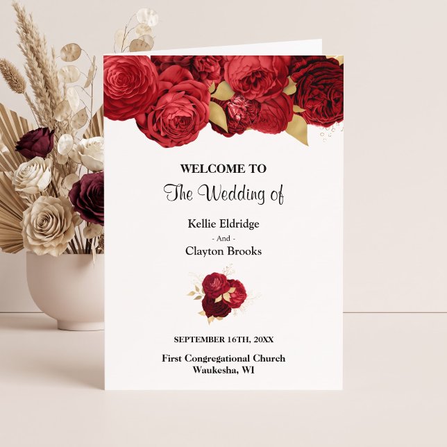Programa Dobrado de Casamento Floral Vermelho e Do (Criador carregado)