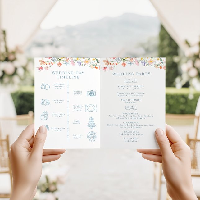Programa Dobrável de Casamento Floral Pastel Meado (Criador carregado)