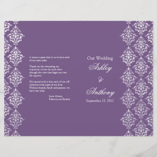 Programa dobrável do casamento do damasco roxo e