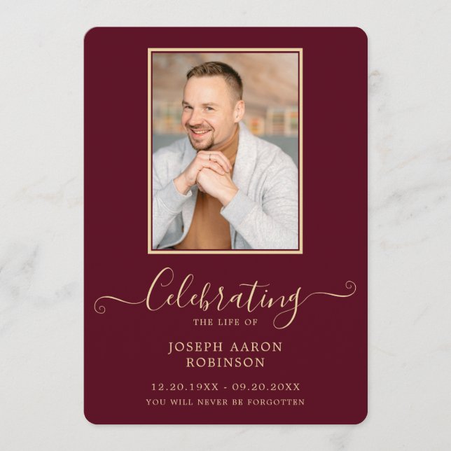 Programa Dourada Foto Funeral Ordem de Serviço Burgundy (Frente)