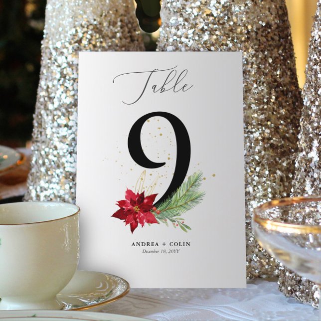 Programa Dourada Watercolor e Tabela Botânica de Férias Núm (Botanical Christmas Wedding / Event Table Number | No. 9 (For all numbers, see Collection below))