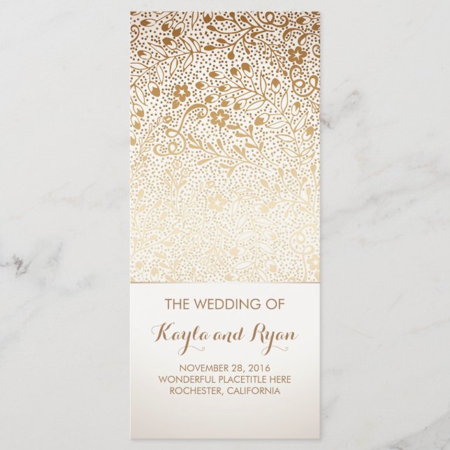 Programa Douradas Flores Vintage White Wedding Programs (Frente)