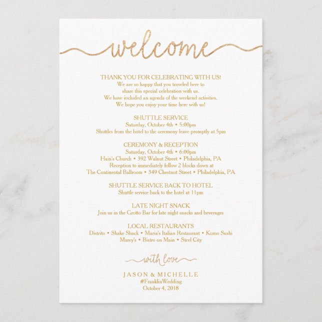 Programa Dourado Casamento de Script - Boas-vindas (Frente)