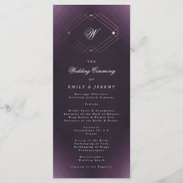 Programa Dourado Clássico Monograma de Caligrafia Roxa Deco