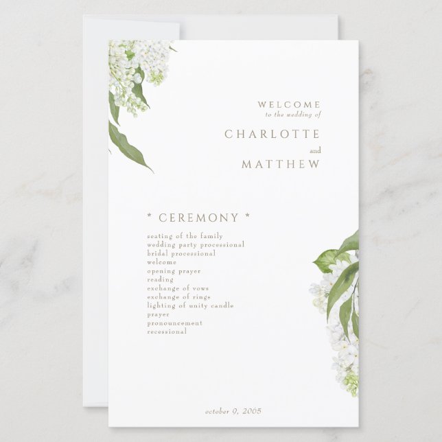 Programa Dourado de Casamento de Texto Hydrangea B (Frente)