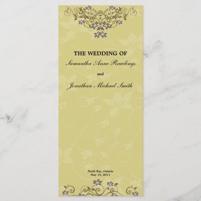 Programa Dourado de Casamento Floral de Chandelier (Frente)