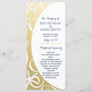 Programa Dourado do casamento de praia da estrela