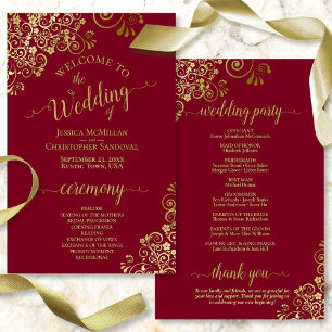 Programa Dourado Lace Burgundy Maroon de Casamento