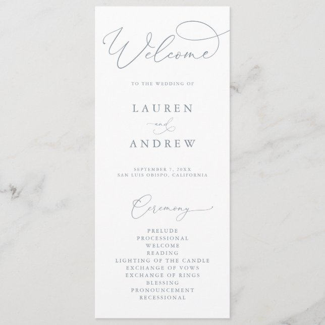 Programa Dusty Blue Cinza Elegante Casamento Minimalista (Frente)