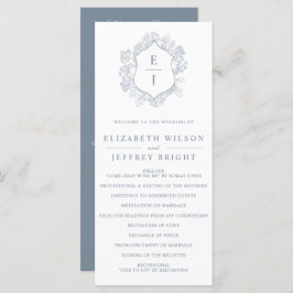 Programa Dusty Blue Floral Crest Monograma Casamento