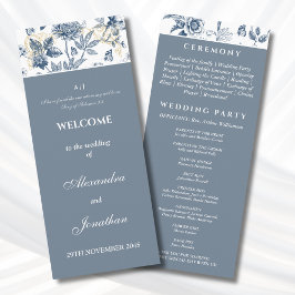Programa Dusty Blue Floral French Christian Wedding Program