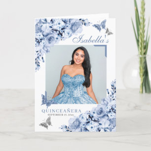 Programa Dusty Blue Floral Quinceanera Tiara Borboletas