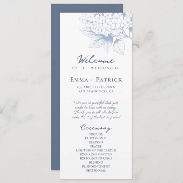 Programa Dusty Blue Hydrangea Floral Weding (Frente/Verso)