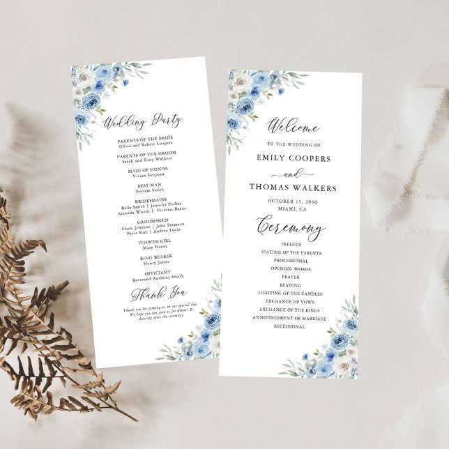 Programa Dusty Blue Ivory Wedding Program (Criador carregado)