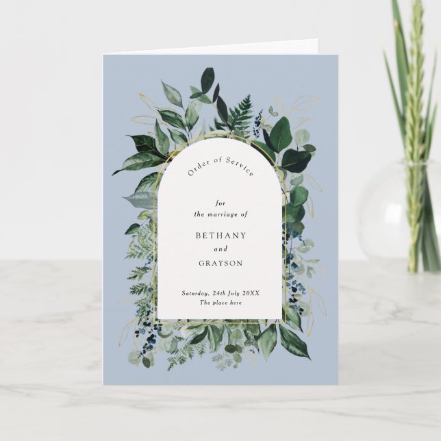 Programa Dusty Blue Modern Botanic, dobra de casamento (Frente)