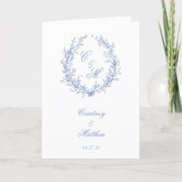 Programa Dusty Blue Monograma Botanical Wreath Casamento