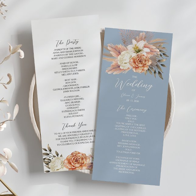 Programa Dusty Blue Peach Floral Wedding (Criador carregado)