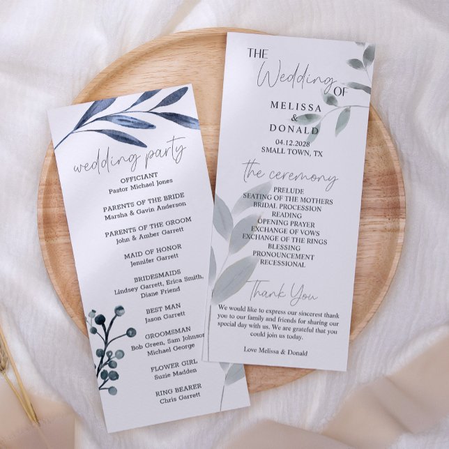 Programa Dusty Blue Rosas Flores Simples de Casamento (Criador carregado)