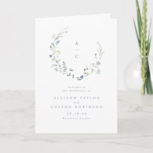 Programa Dusty Blue Wildflower Rustic Boho Casamento Monogr