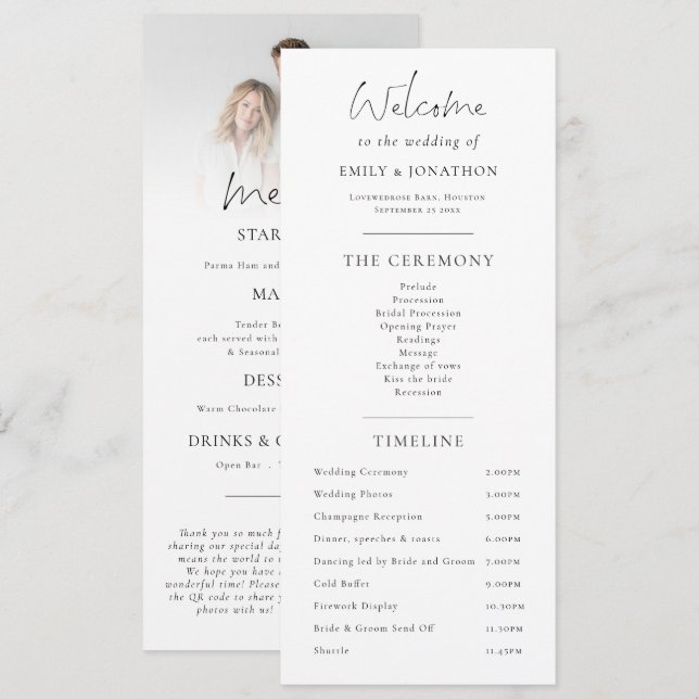 Programa e Menu combinados com foto de Casamento (Frente/Verso)