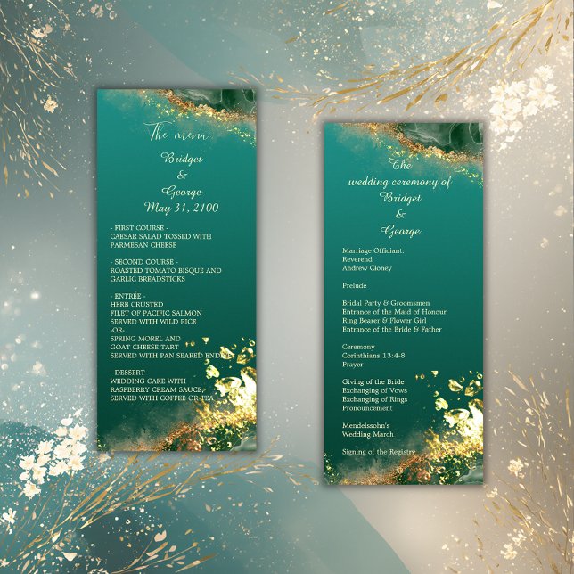 Programa e menu de casamento da joia de ouro verde (Criador carregado)