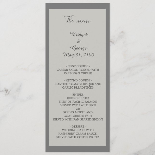 programa e menu de casamento de cinza mínima (Frente)