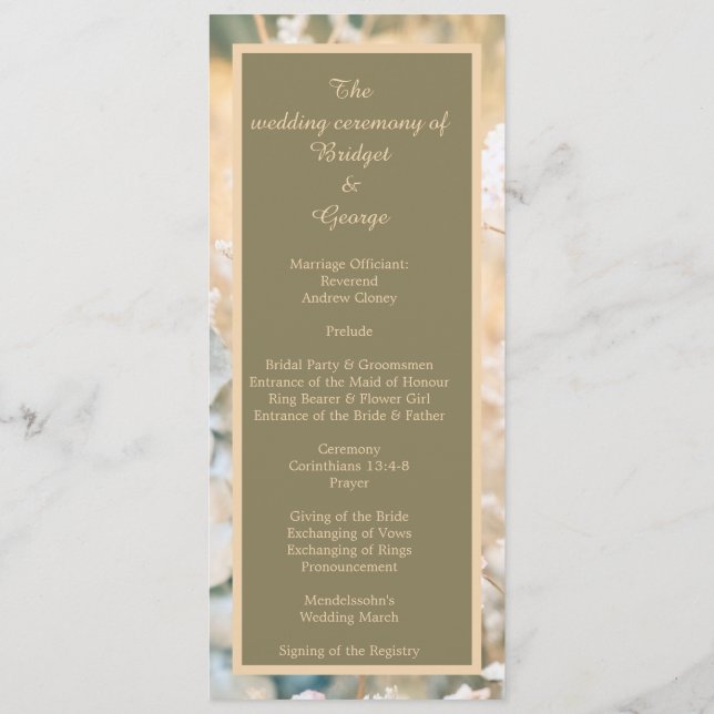 Programa e menu de casamento do Pastel Wildflower (Verso)