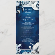 programa e menu de casamento do vibe costeiro azul